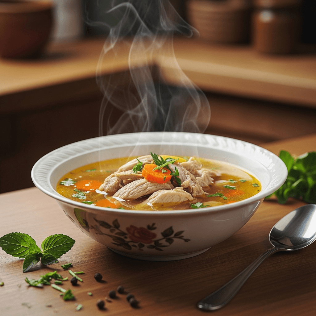 Bát súp gà hầm nóng hổi giúp phục hồi cho người mệt mỏi